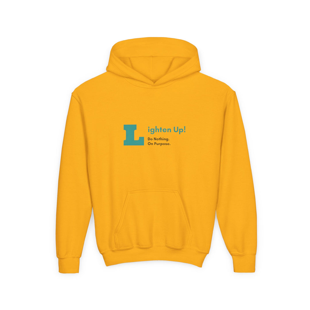 Kids Golden Snub-Nosed Monkey "Lighten Up. Do Nothing. On Purpose." Heavy Blend Hoodie | Back Print Design | Joyful & Playful | Inspirational Message