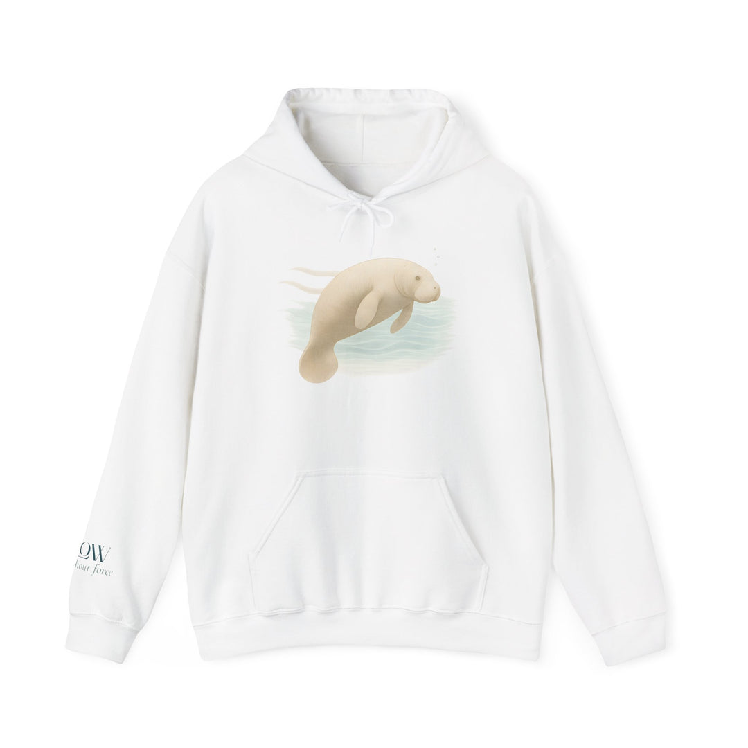 Flow without Force – Manatee | Calm & Centered Series | Unisex Heavy Blend™ Hooded Sweatshirt | Eco-Friendly Apparel