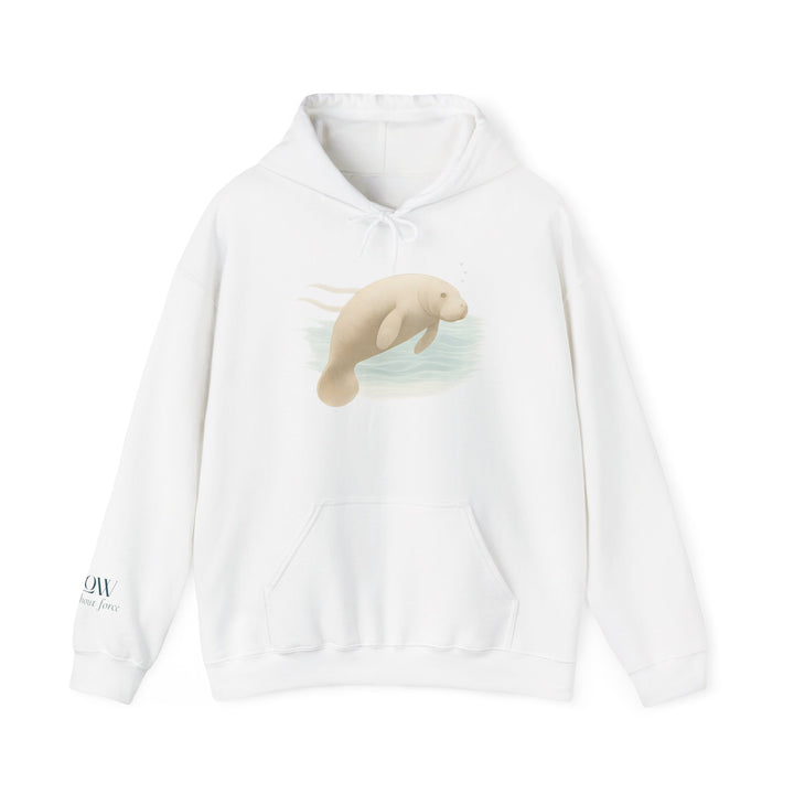 Flow without Force – Manatee | Calm & Centered Series | Unisex Heavy Blend™ Hooded Sweatshirt | Eco-Friendly Apparel