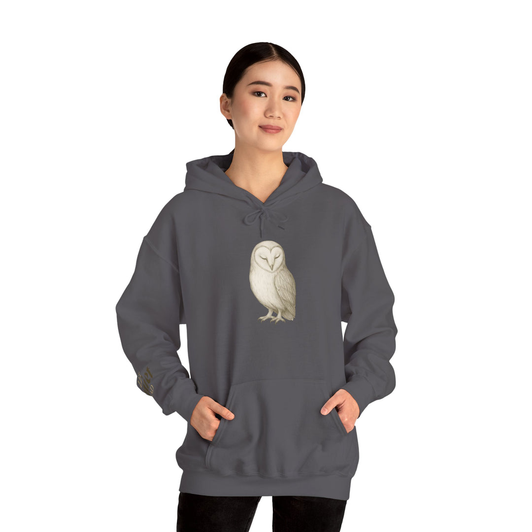 Let Quiet Lead – Barn Owl Edition | Calm & Centered Series | Unisex Heavy Blend™ Hooded Sweatshirt | Eco-Friendly Apparel