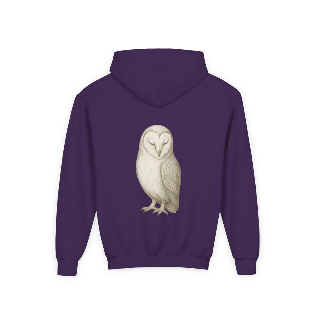 Kids Barn Owl "Let Quiet Lead" Heavy Blend Hoodie | Back Print Design | Calm & Centered | Inspirational Message