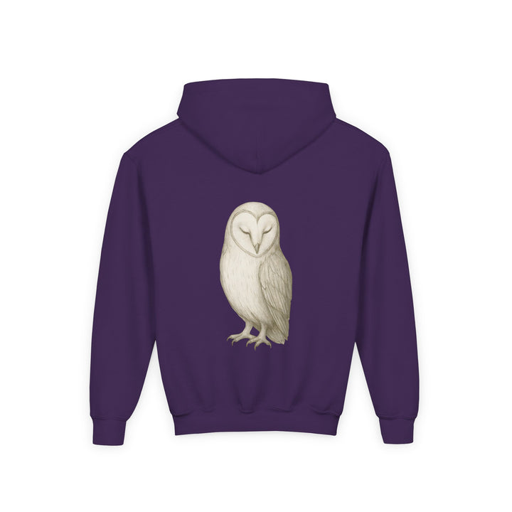 Kids Barn Owl "Let Quiet Lead" Heavy Blend Hoodie | Back Print Design | Calm & Centered | Inspirational Message