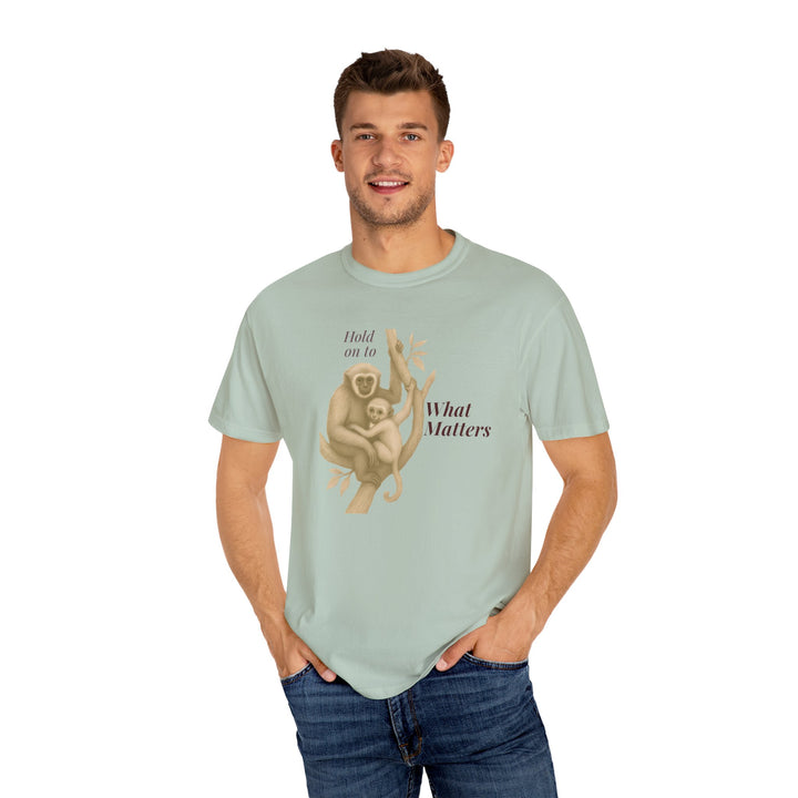 Hold on to What Matters – Gibbon | Connected & Compassionate | Sketch Series by Pure Perspective App | Eco Friendly Graphic Tee