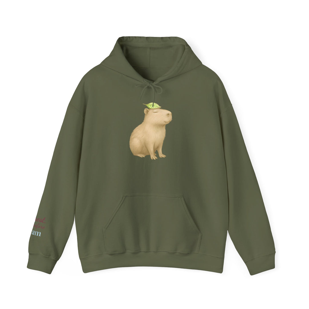 I Rest Therefore I Am – Capybara Edition | Grounded & Gentle Series | Unisex Heavy Blend™ Hooded Sweatshirt | Eco-Friendly Apparel