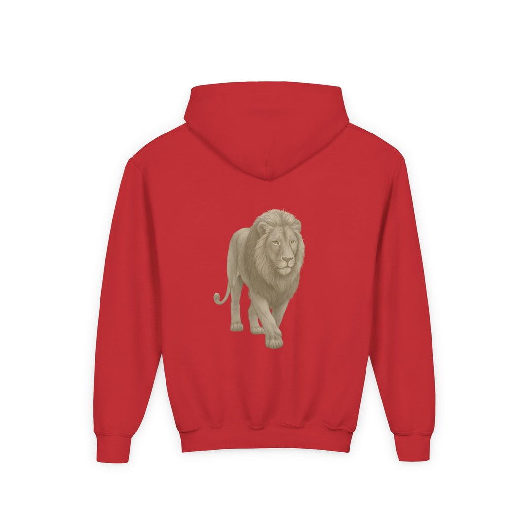 Kids Lion "Show Up" Heavy Blend Hoodie | Front Text & Back Animal Print | Empowered & Bold | Inspirational Message