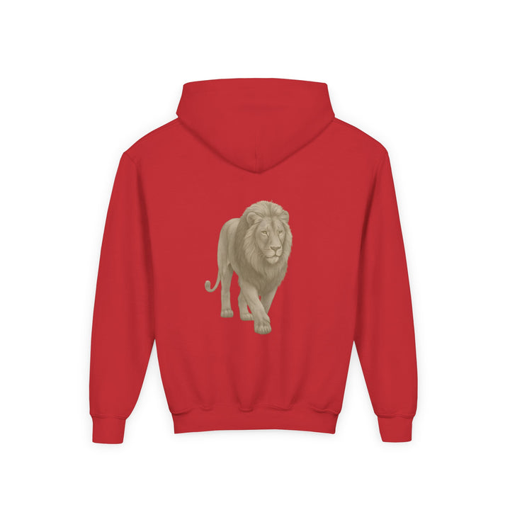 Kids Lion "Show Up" Heavy Blend Hoodie | Front Text & Back Animal Print | Empowered & Bold | Inspirational Message