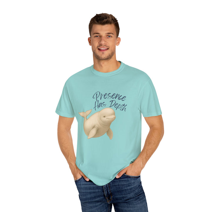 Presence Has Depth – Beluga Whale | Grounded & Gentle | Sketch Series by Pure Perspective | Eco Friendly Graphic Tee