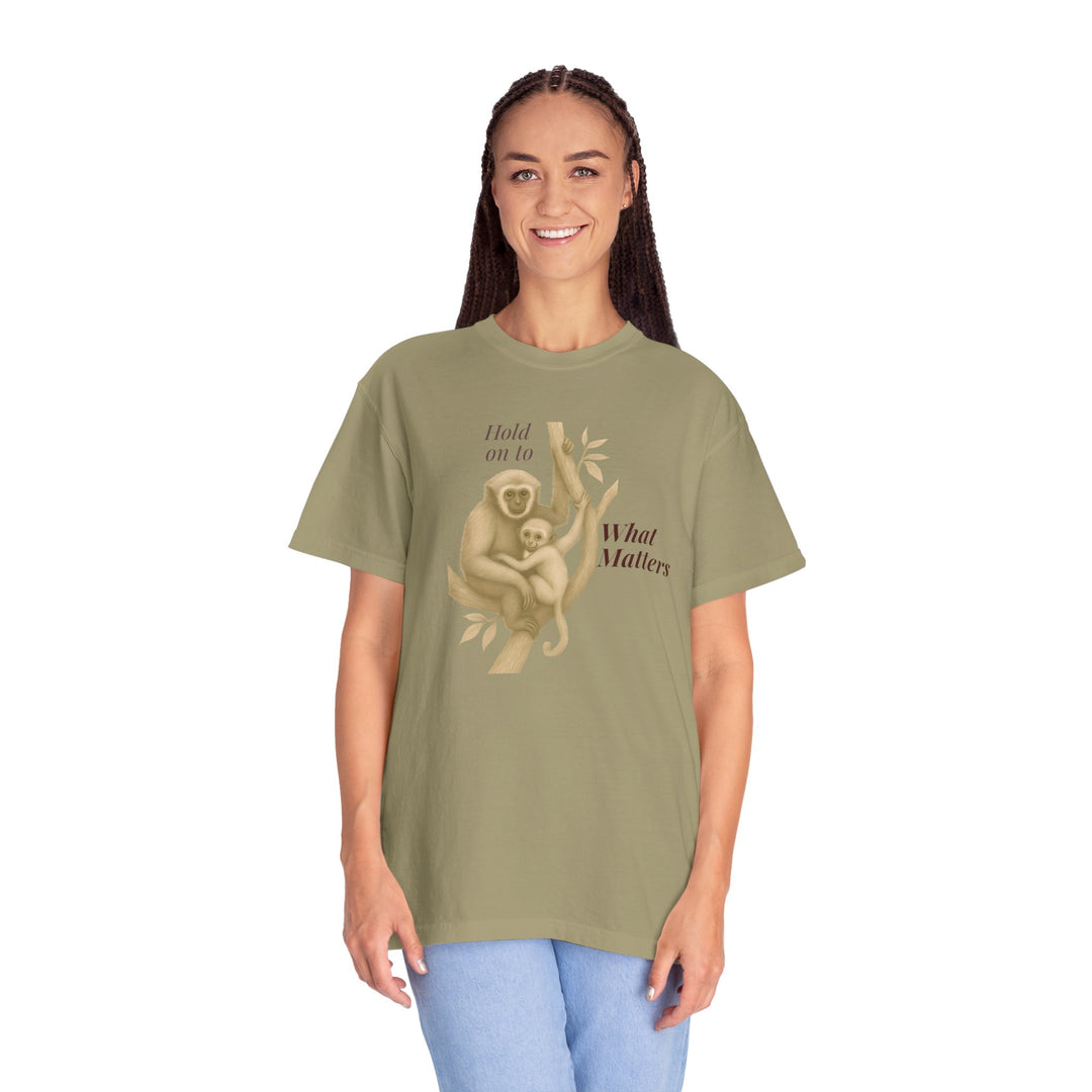 Hold on to What Matters – Gibbon | Connected & Compassionate | Sketch Series by Pure Perspective App | Eco Friendly Graphic Tee