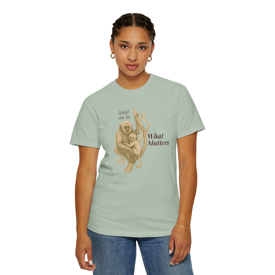 Hold on to What Matters – Gibbon | Connected & Compassionate | Sketch Series by Pure Perspective App | Eco Friendly Graphic Tee