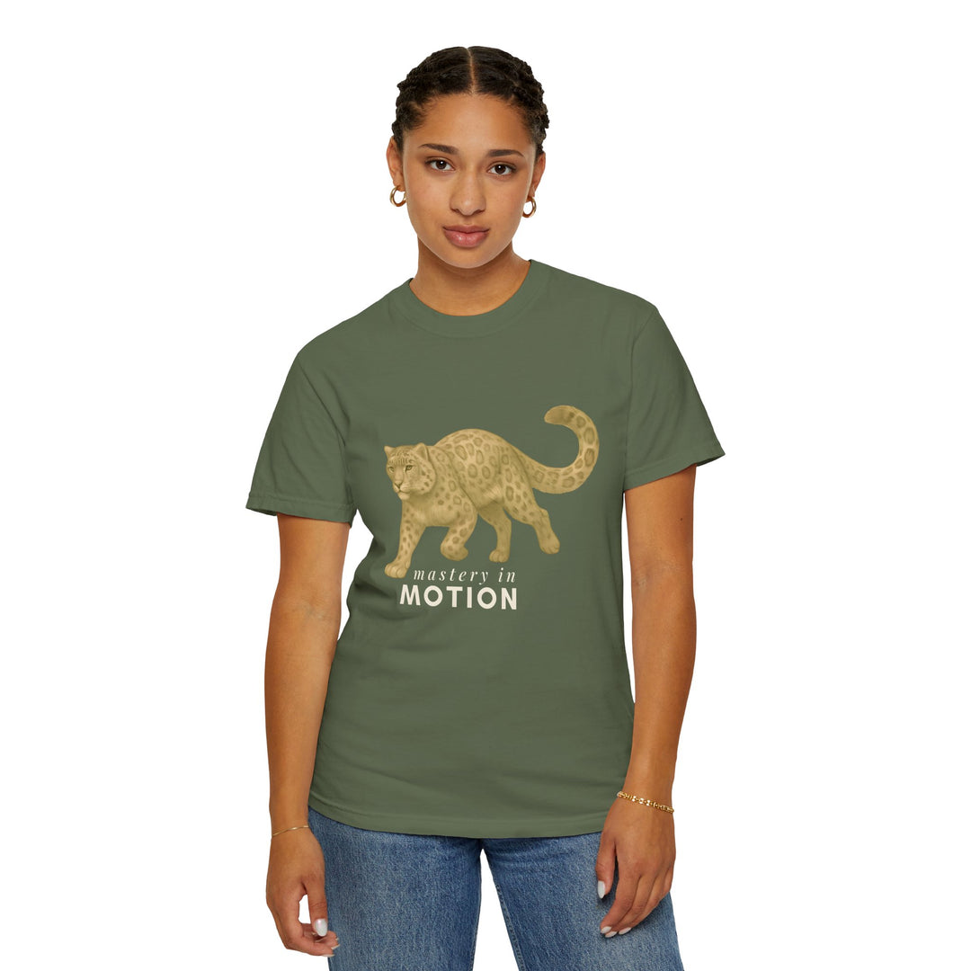 Master In Motion – Snow Leopard | Patience & Peaceful | Sketch Series by Pure Perspective App | Eco Friendly Graphic Tee