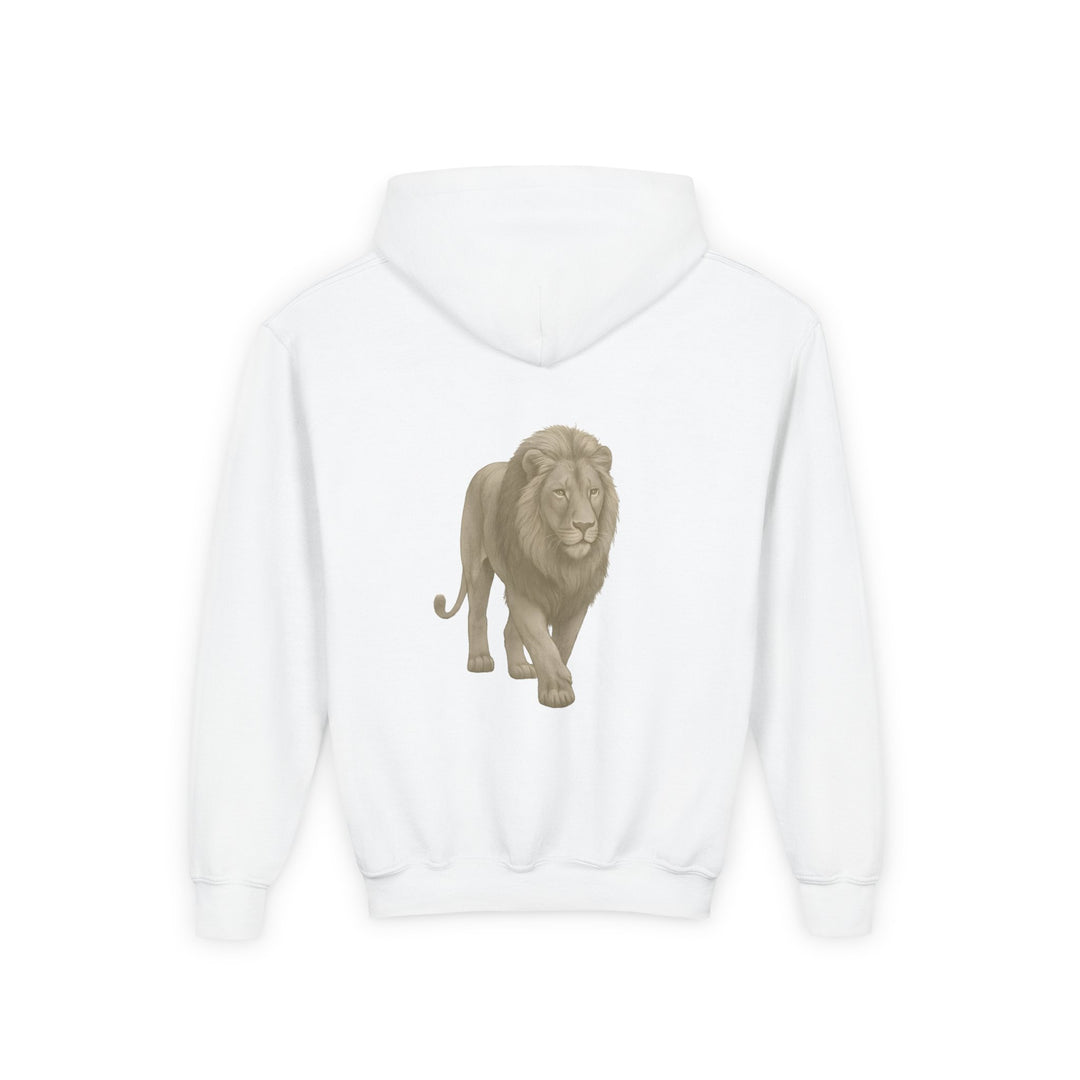 Kids Lion "Show Up" Heavy Blend Hoodie | Front Text & Back Animal Print | Empowered & Bold | Inspirational Message