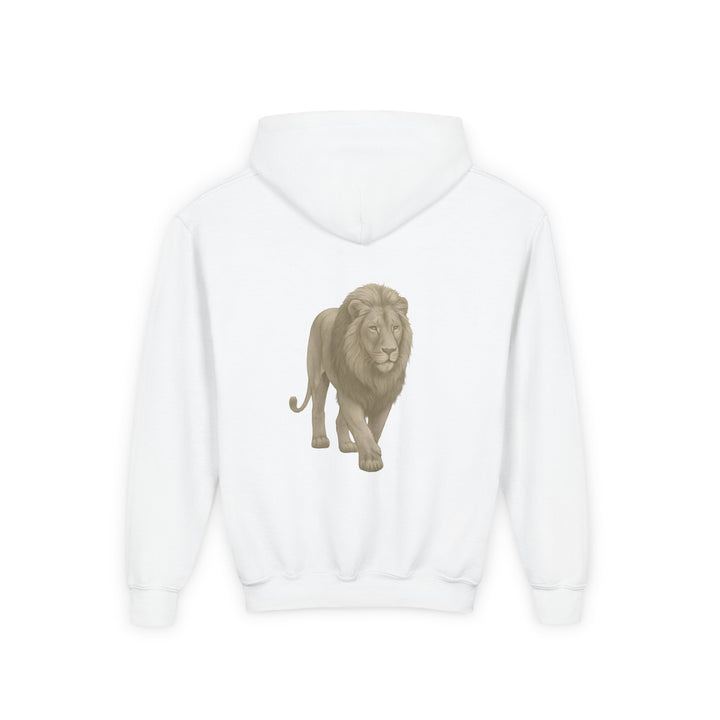 Kids Lion "Show Up" Heavy Blend Hoodie | Front Text & Back Animal Print | Empowered & Bold | Inspirational Message