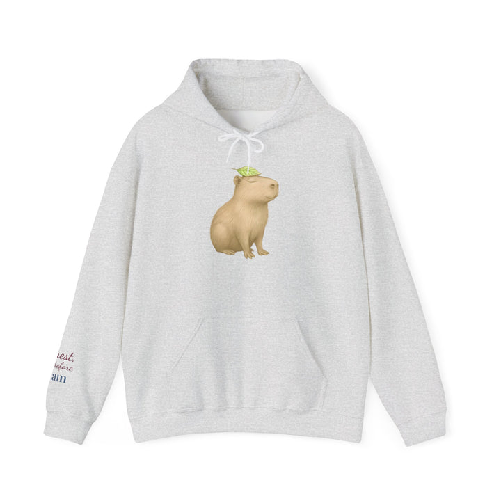 I Rest Therefore I Am – Capybara Edition | Grounded & Gentle Series | Unisex Heavy Blend™ Hooded Sweatshirt | Eco-Friendly Apparel