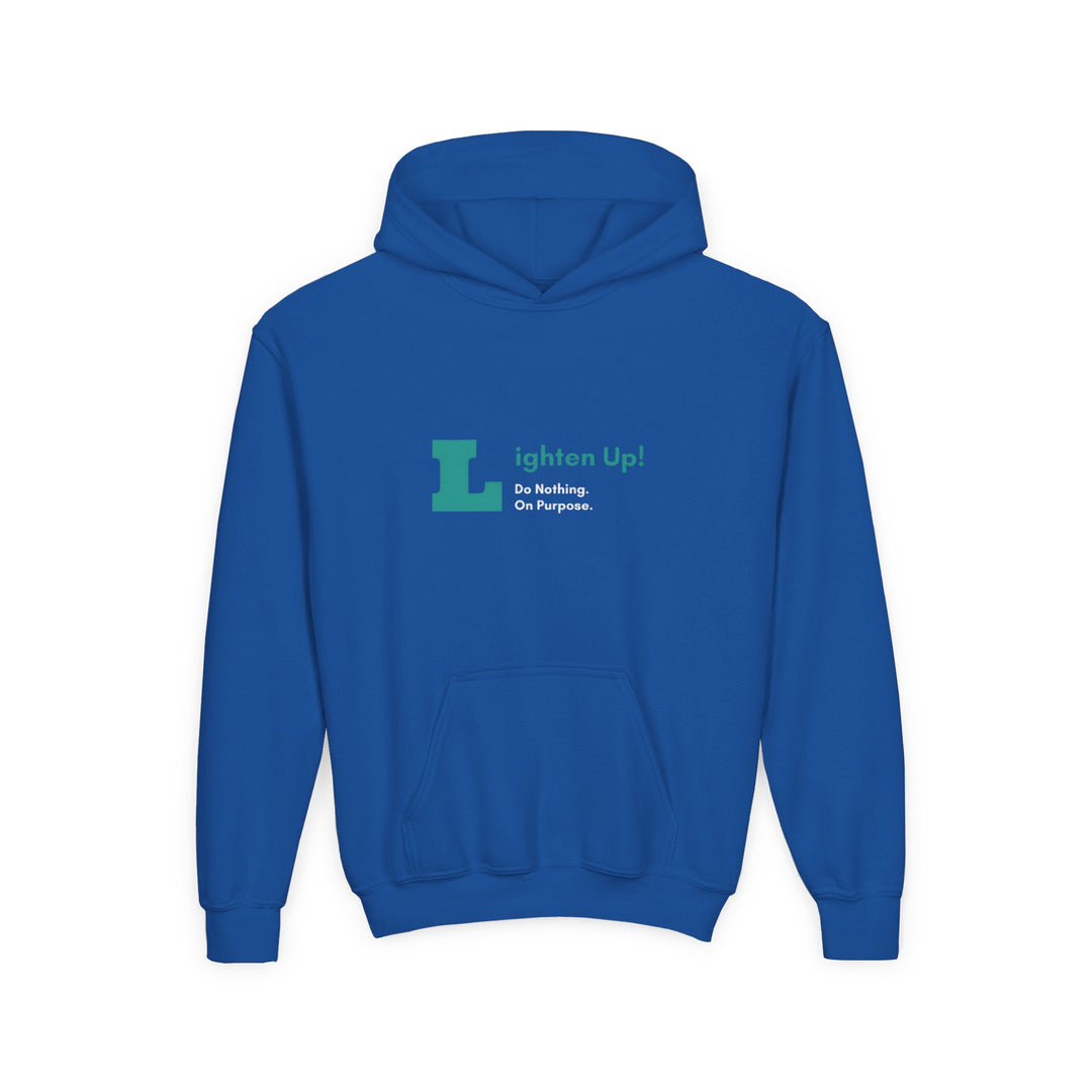 Kids Golden Snub-Nosed Monkey "Lighten Up. Do Nothing. On Purpose." Heavy Blend Hoodie | Back Print Design | Joyful & Playful | Inspirational Message