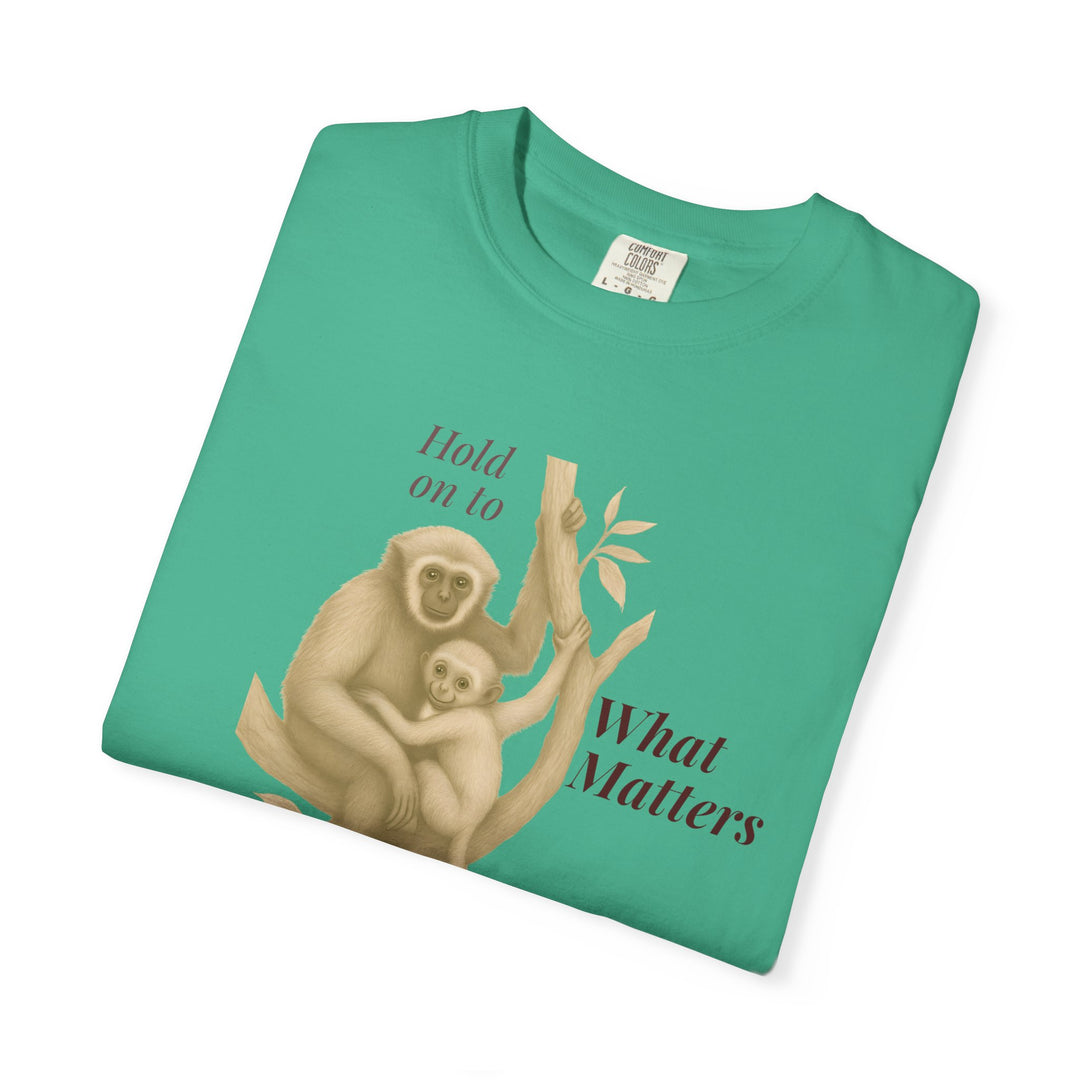 Hold on to What Matters – Gibbon | Connected & Compassionate | Sketch Series by Pure Perspective App | Eco Friendly Graphic Tee
