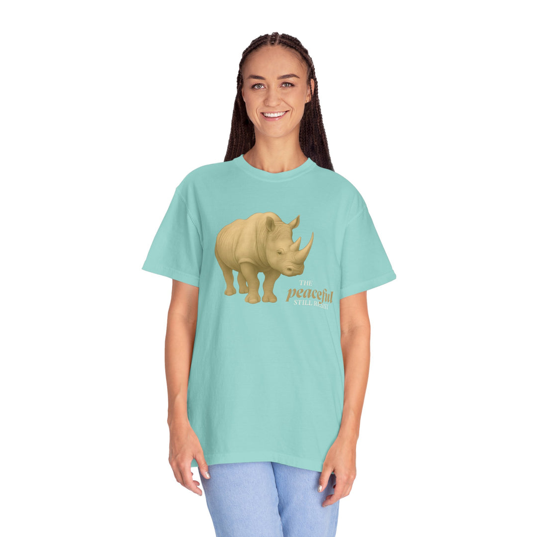 The Peaceful Still Resist – Rhino Edition | Patient & Peaceful | Sketch Series by Pure Perspective | Eco Friendly Graphic Tee