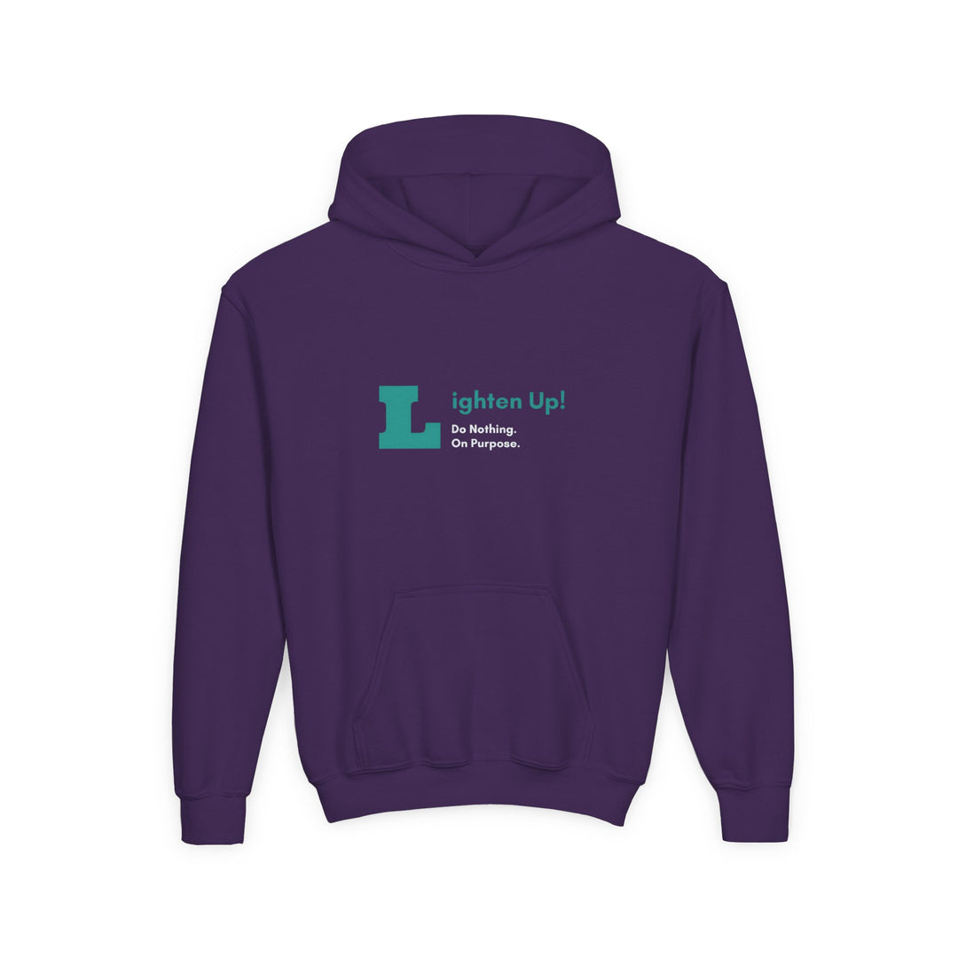 Kids Golden Snub-Nosed Monkey "Lighten Up. Do Nothing. On Purpose." Heavy Blend Hoodie | Back Print Design | Joyful & Playful | Inspirational Message