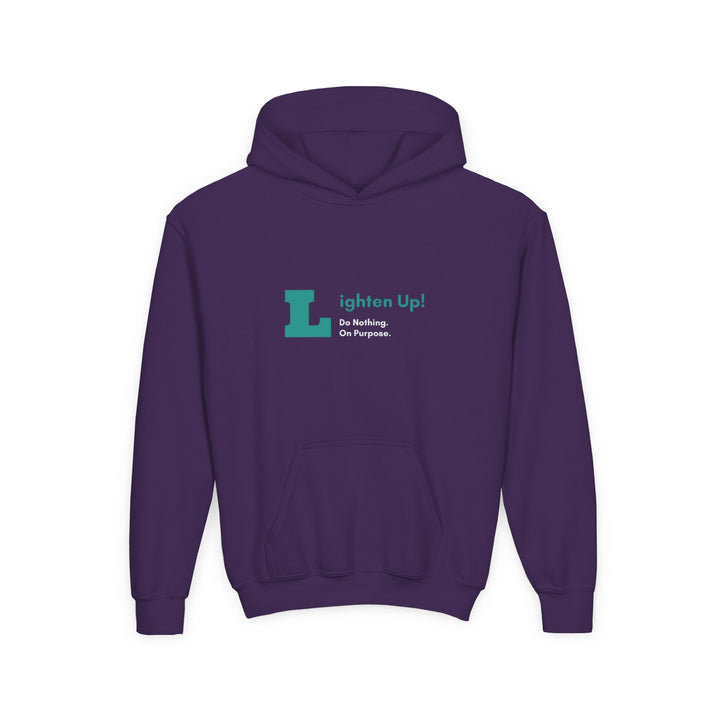 Kids Golden Snub-Nosed Monkey "Lighten Up. Do Nothing. On Purpose." Heavy Blend Hoodie | Back Print Design | Joyful & Playful | Inspirational Message
