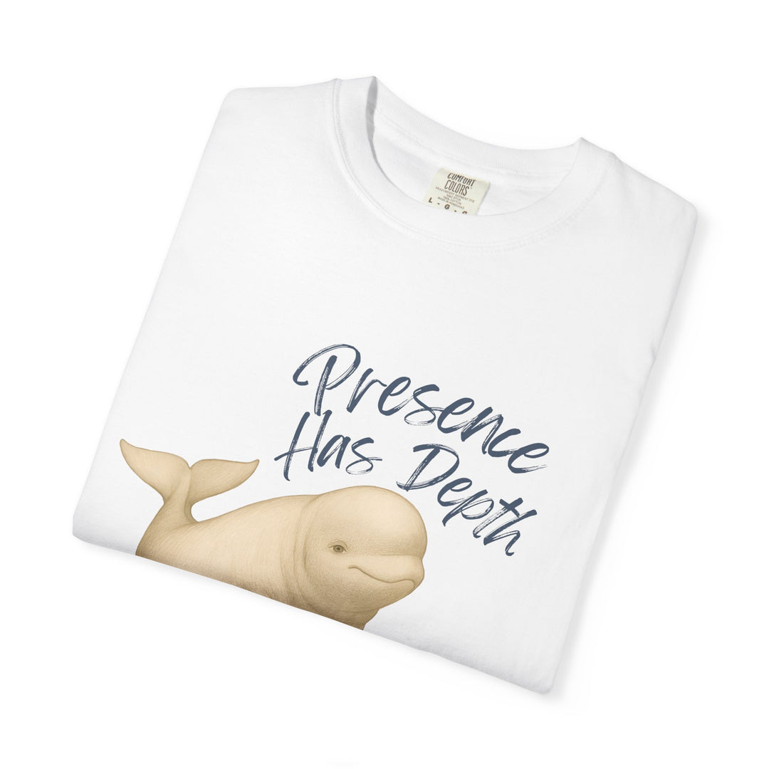 Presence Has Depth – Beluga Whale | Grounded & Gentle | Sketch Series by Pure Perspective | Eco Friendly Graphic Tee