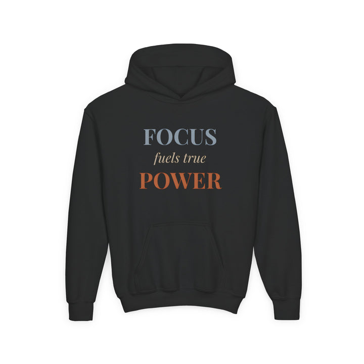 Kids Tiger "Power Through" Heavy Blend Hoodie | Front Text & Back Animal Print | Empowered & Bold | Inspirational Message