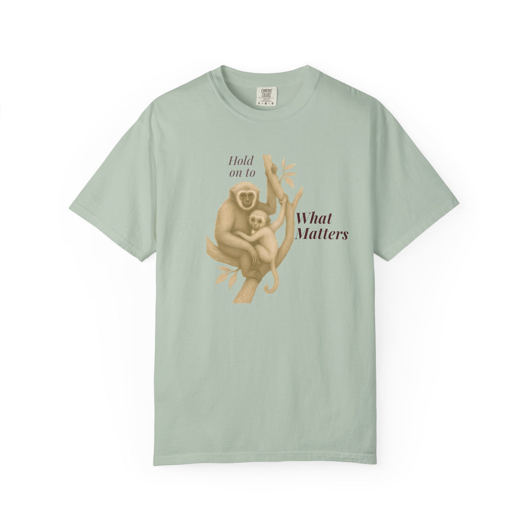 Hold on to What Matters – Gibbon | Connected & Compassionate | Sketch Series by Pure Perspective App | Eco Friendly Graphic Tee