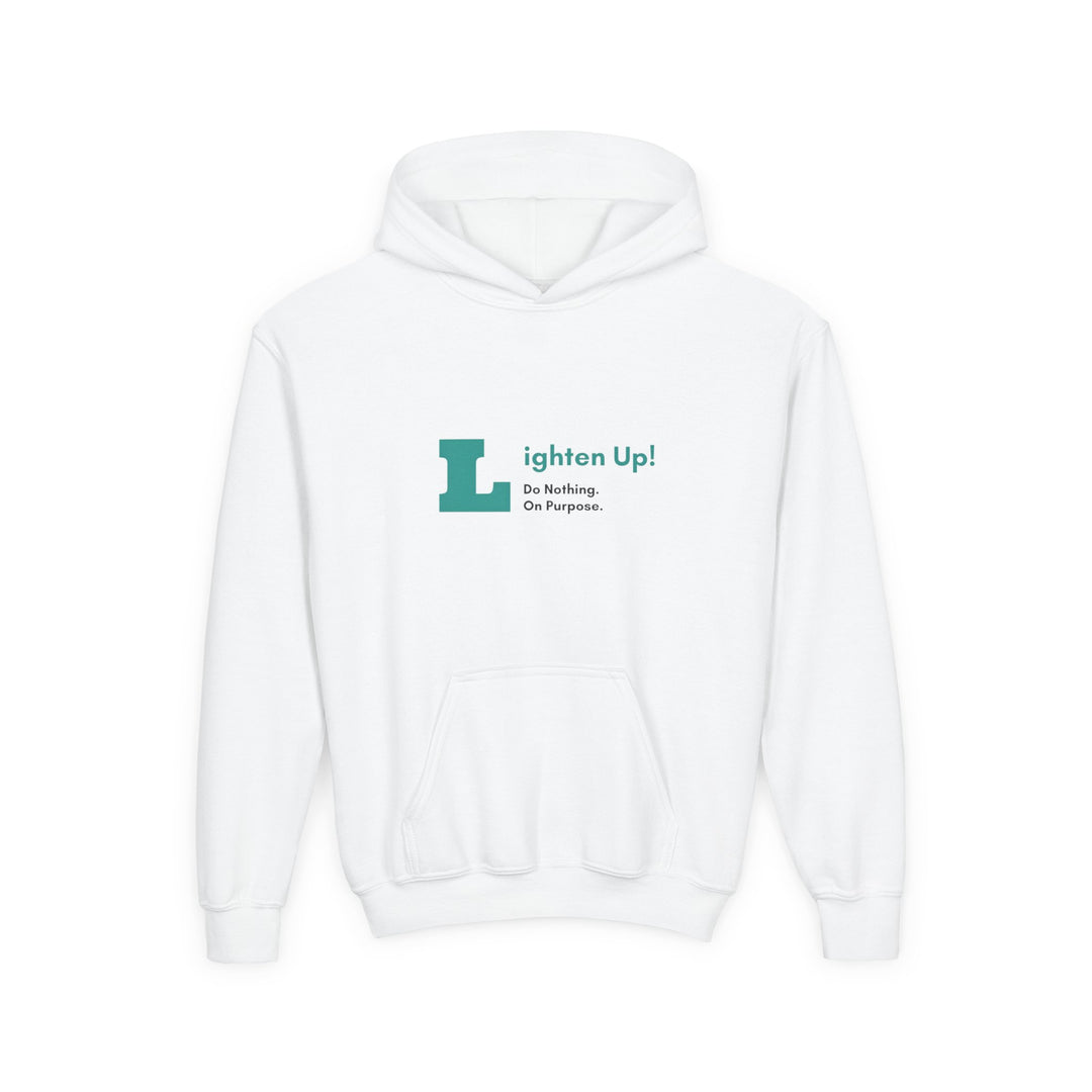 Kids Golden Snub-Nosed Monkey "Lighten Up. Do Nothing. On Purpose." Heavy Blend Hoodie | Back Print Design | Joyful & Playful | Inspirational Message