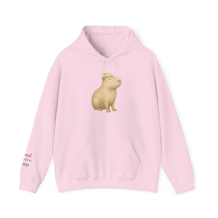 I Rest Therefore I Am – Capybara Edition | Grounded & Gentle Series | Unisex Heavy Blend™ Hooded Sweatshirt | Eco-Friendly Apparel