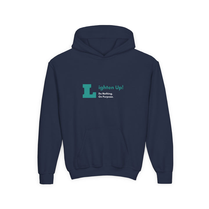 Kids Golden Snub-Nosed Monkey "Lighten Up. Do Nothing. On Purpose." Heavy Blend Hoodie | Back Print Design | Joyful & Playful | Inspirational Message