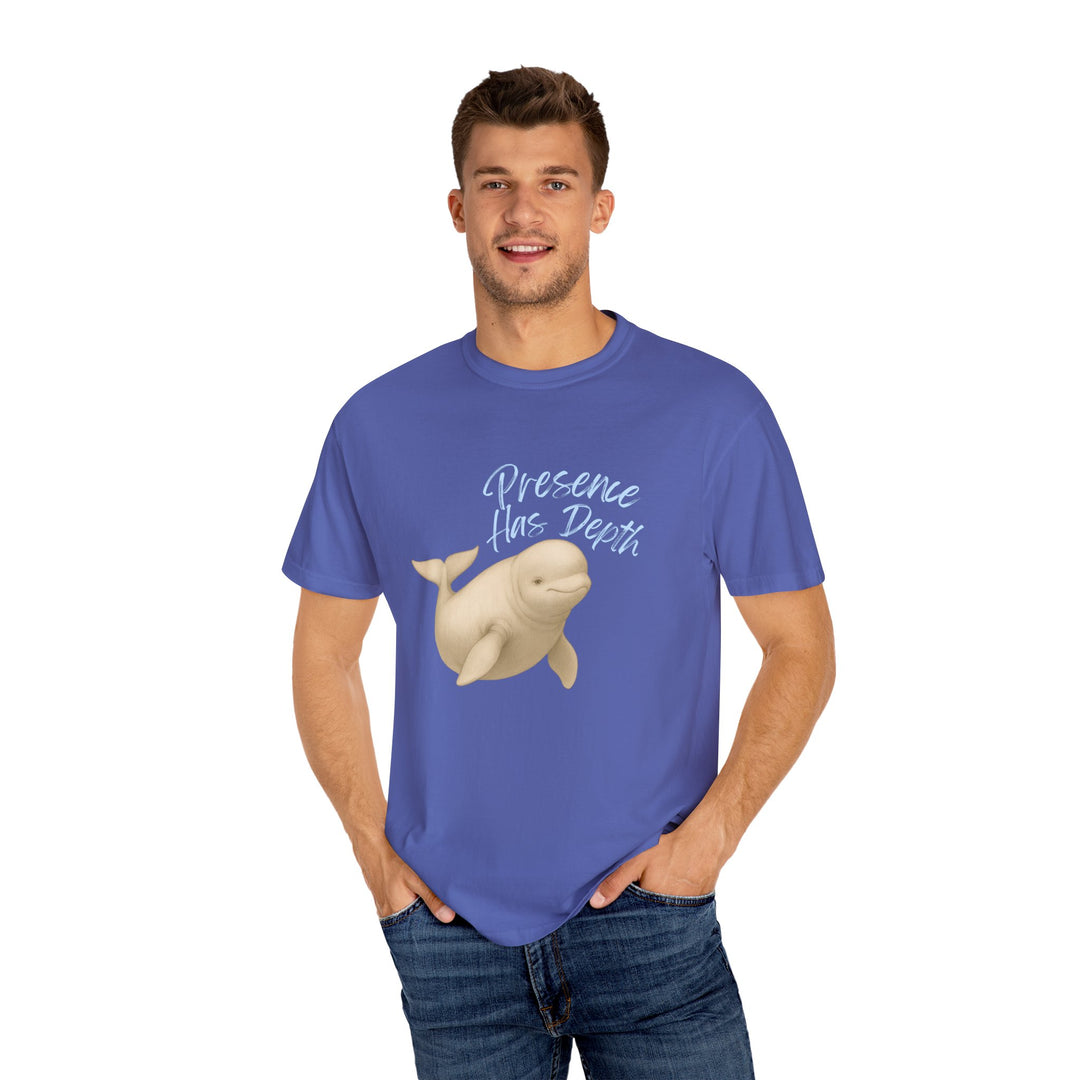 Presence Has Depth – Beluga Whale | Grounded & Gentle | Sketch Series by Pure Perspective | Eco Friendly Graphic Tee
