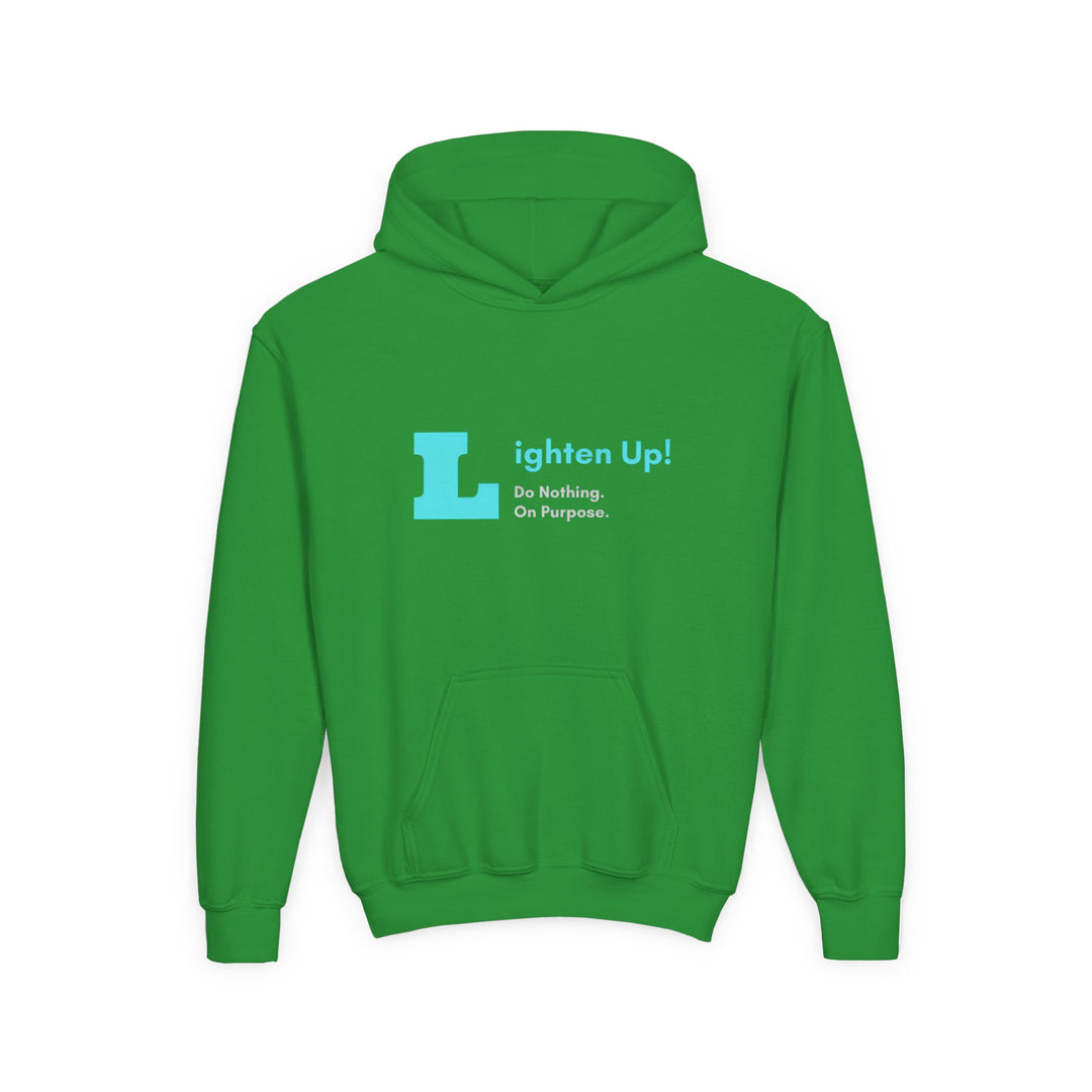 Kids Golden Snub-Nosed Monkey "Lighten Up. Do Nothing. On Purpose." Heavy Blend Hoodie | Back Print Design | Joyful & Playful | Inspirational Message