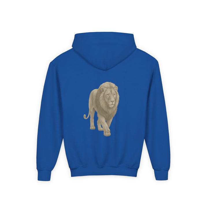Kids Lion "Show Up" Heavy Blend Hoodie | Front Text & Back Animal Print | Empowered & Bold | Inspirational Message