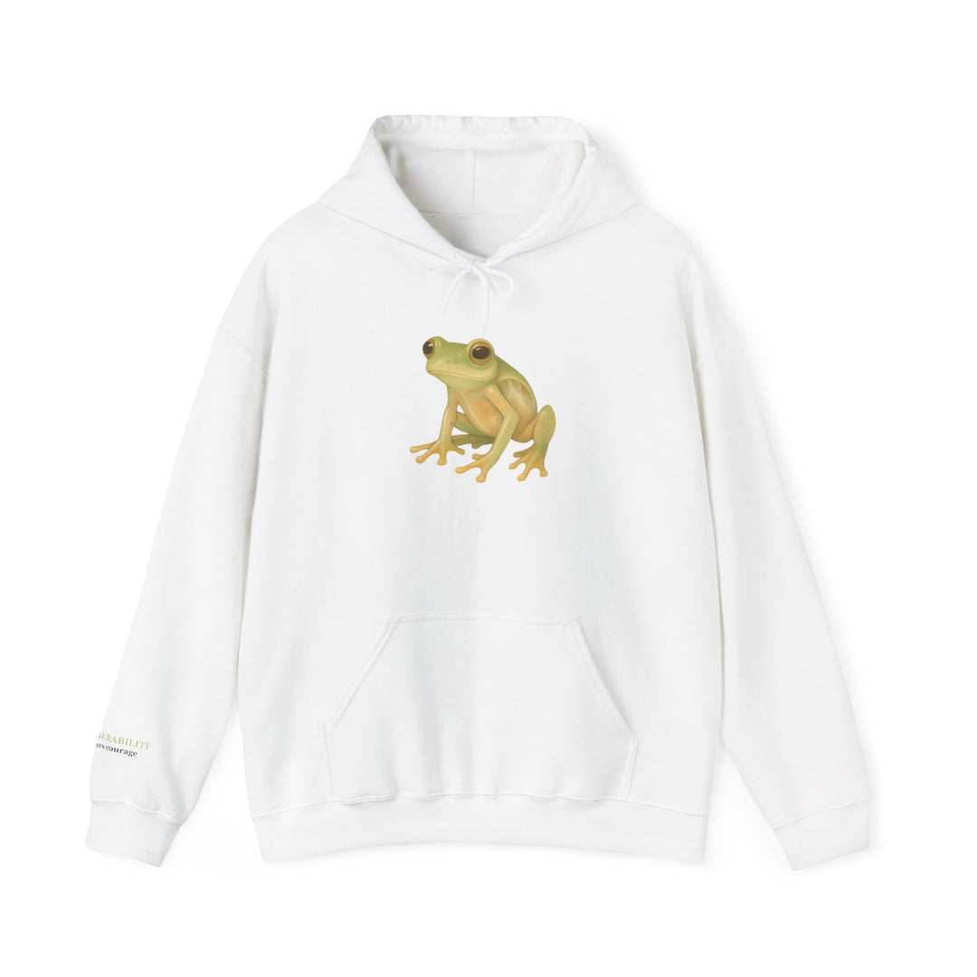 Vulnerability Takes Courage – Glass Frog Butterfly Edition | Hopeful & Healing Series | Unisex Heavy Blend™ Hooded Sweatshirt | Eco-Friendly Apparel
