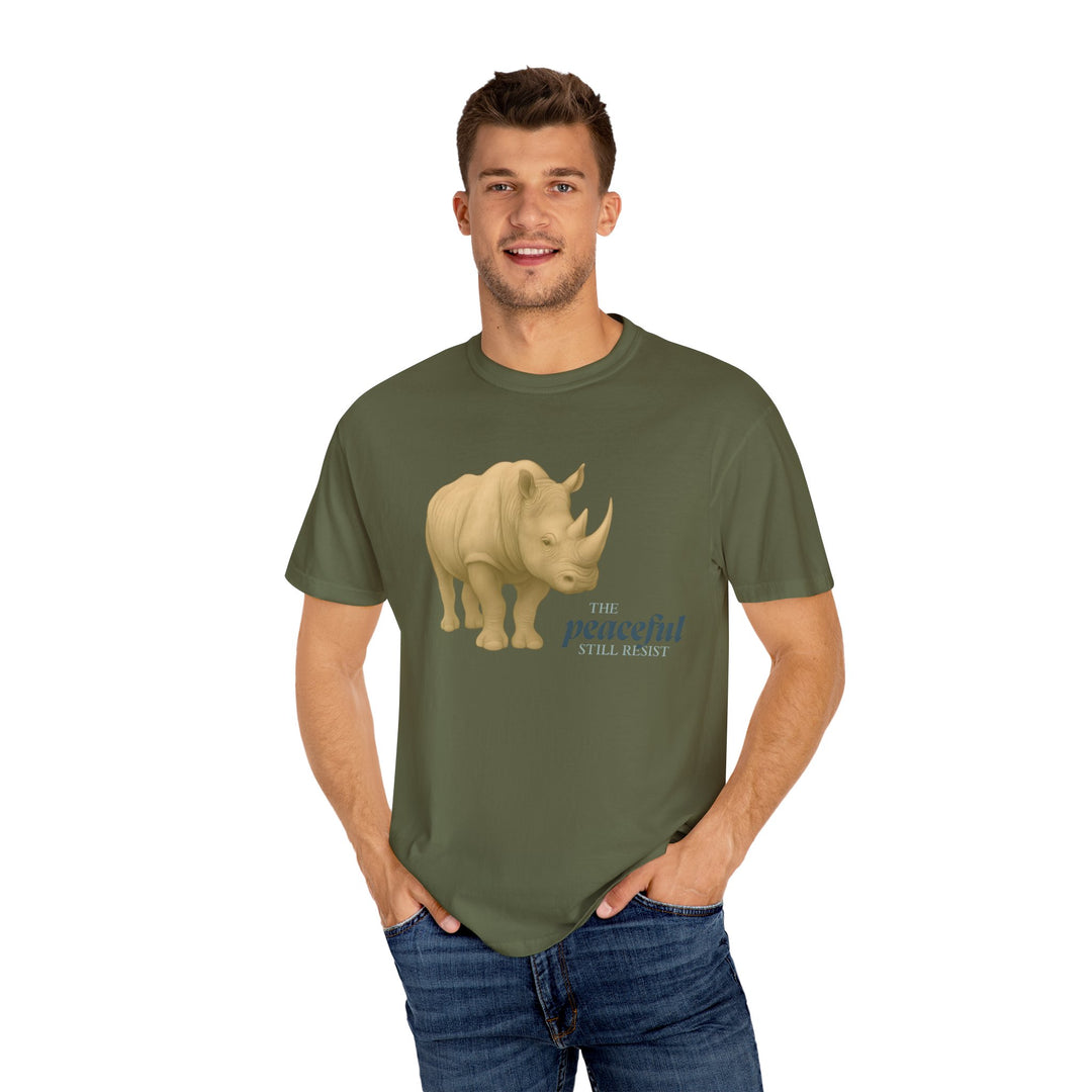 The Peaceful Still Resist – Rhino Edition | Patient & Peaceful | Sketch Series by Pure Perspective | Eco Friendly Graphic Tee