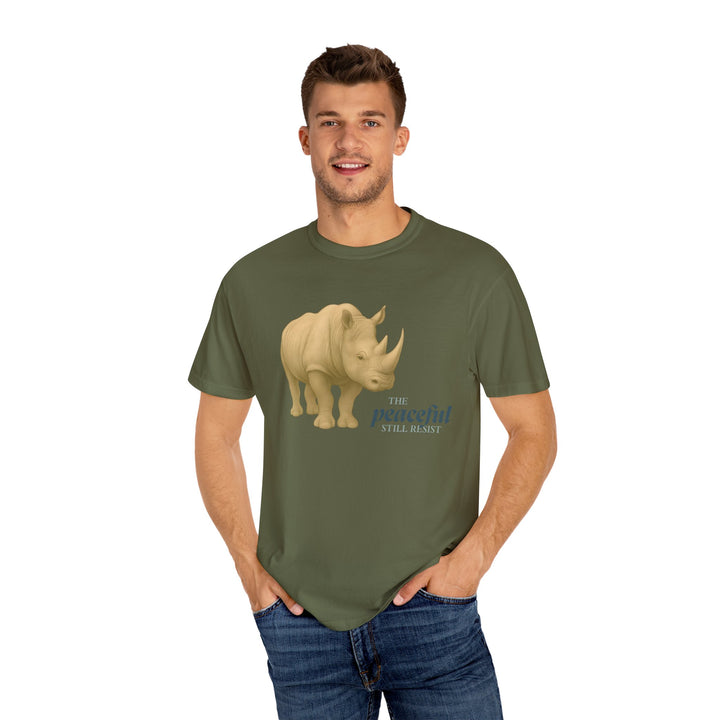 The Peaceful Still Resist – Rhino Edition | Patient & Peaceful | Sketch Series by Pure Perspective | Eco Friendly Graphic Tee
