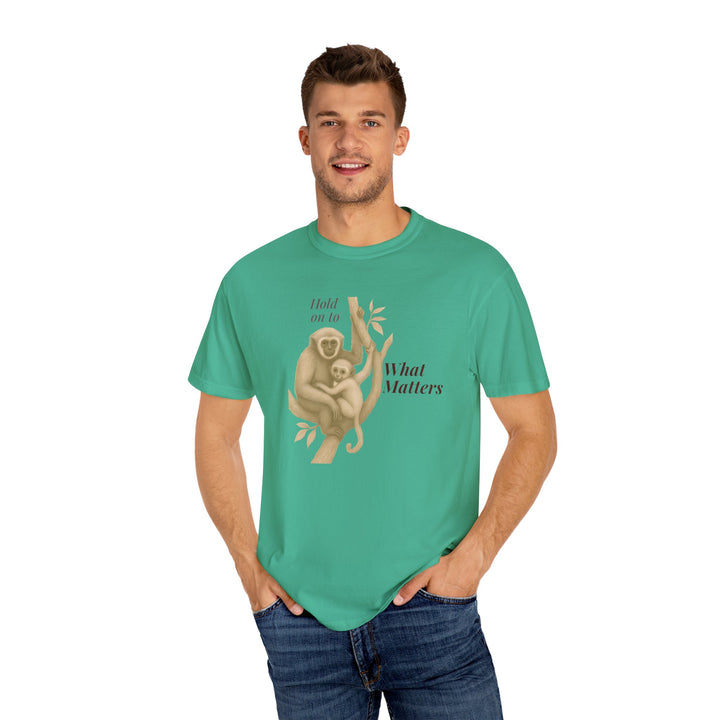 Hold on to What Matters – Gibbon | Connected & Compassionate | Sketch Series by Pure Perspective App | Eco Friendly Graphic Tee