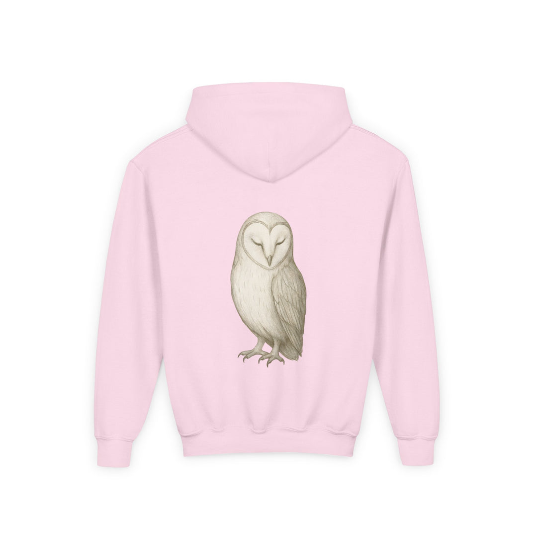 Kids Barn Owl "Let Quiet Lead" Heavy Blend Hoodie | Back Print Design | Calm & Centered | Inspirational Message