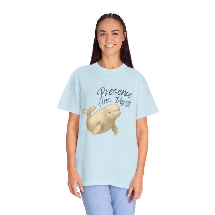 Presence Has Depth – Beluga Whale | Grounded & Gentle | Sketch Series by Pure Perspective | Eco Friendly Graphic Tee