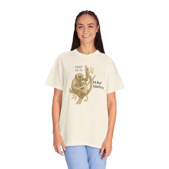 Hold on to What Matters – Gibbon | Connected & Compassionate | Sketch Series by Pure Perspective App | Eco Friendly Graphic Tee