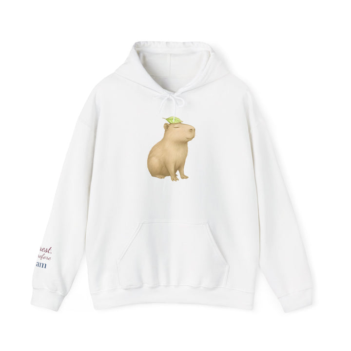 I Rest Therefore I Am – Capybara Edition | Grounded & Gentle Series | Unisex Heavy Blend™ Hooded Sweatshirt | Eco-Friendly Apparel
