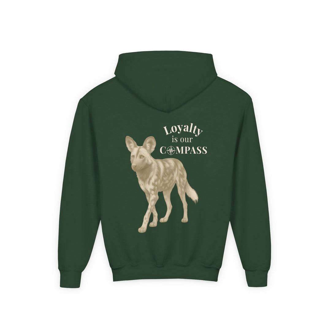 Kids African Wild Dog "Loyalty is Our Compass" Heavy Blend Hoodie | Back Print Design | Empowered & Bold | Inspirational Message