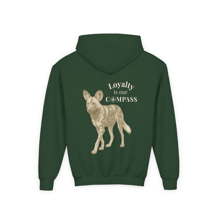 Kids African Wild Dog "Loyalty is Our Compass" Heavy Blend Hoodie | Back Print Design | Empowered & Bold | Inspirational Message