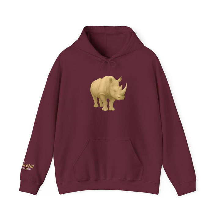 The Peaceful Still Resist – Rhino Edition | Patient & Peaceful Series | Unisex Heavy Blend™ Hooded Sweatshirt | Eco-Friendly Apparel