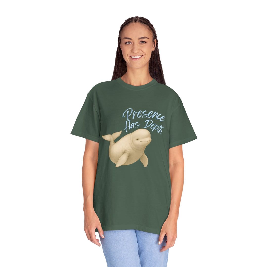 Presence Has Depth – Beluga Whale | Grounded & Gentle | Sketch Series by Pure Perspective | Eco Friendly Graphic Tee