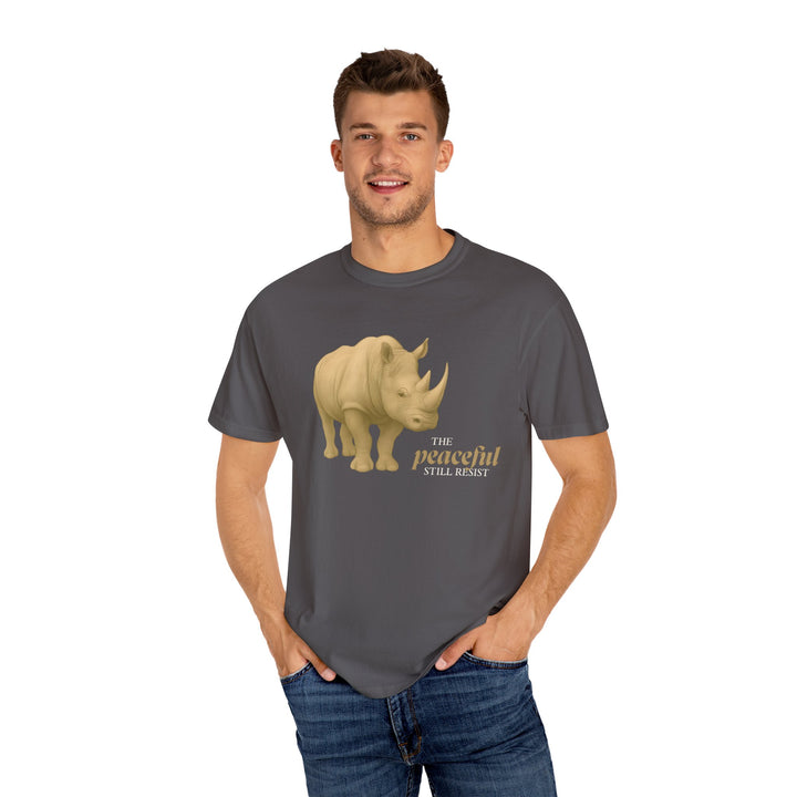 The Peaceful Still Resist – Rhino Edition | Patient & Peaceful | Sketch Series by Pure Perspective | Eco Friendly Graphic Tee