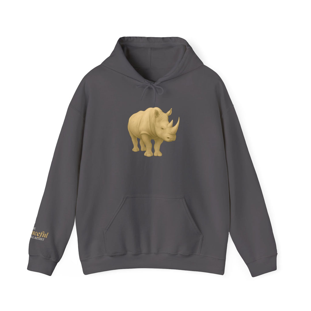 The Peaceful Still Resist – Rhino Edition | Patient & Peaceful Series | Unisex Heavy Blend™ Hooded Sweatshirt | Eco-Friendly Apparel