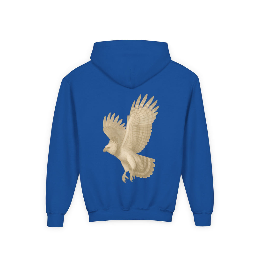 Kids Harpy Eagle "Ascend with Respect" Heavy Blend Hoodie | Front Text & Back Animal Print | Empowered & Bold | Inspirational Message