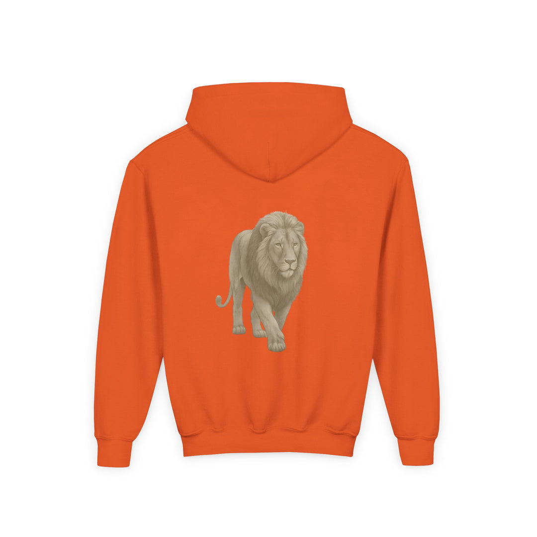 Kids Lion "Show Up" Heavy Blend Hoodie | Front Text & Back Animal Print | Empowered & Bold | Inspirational Message