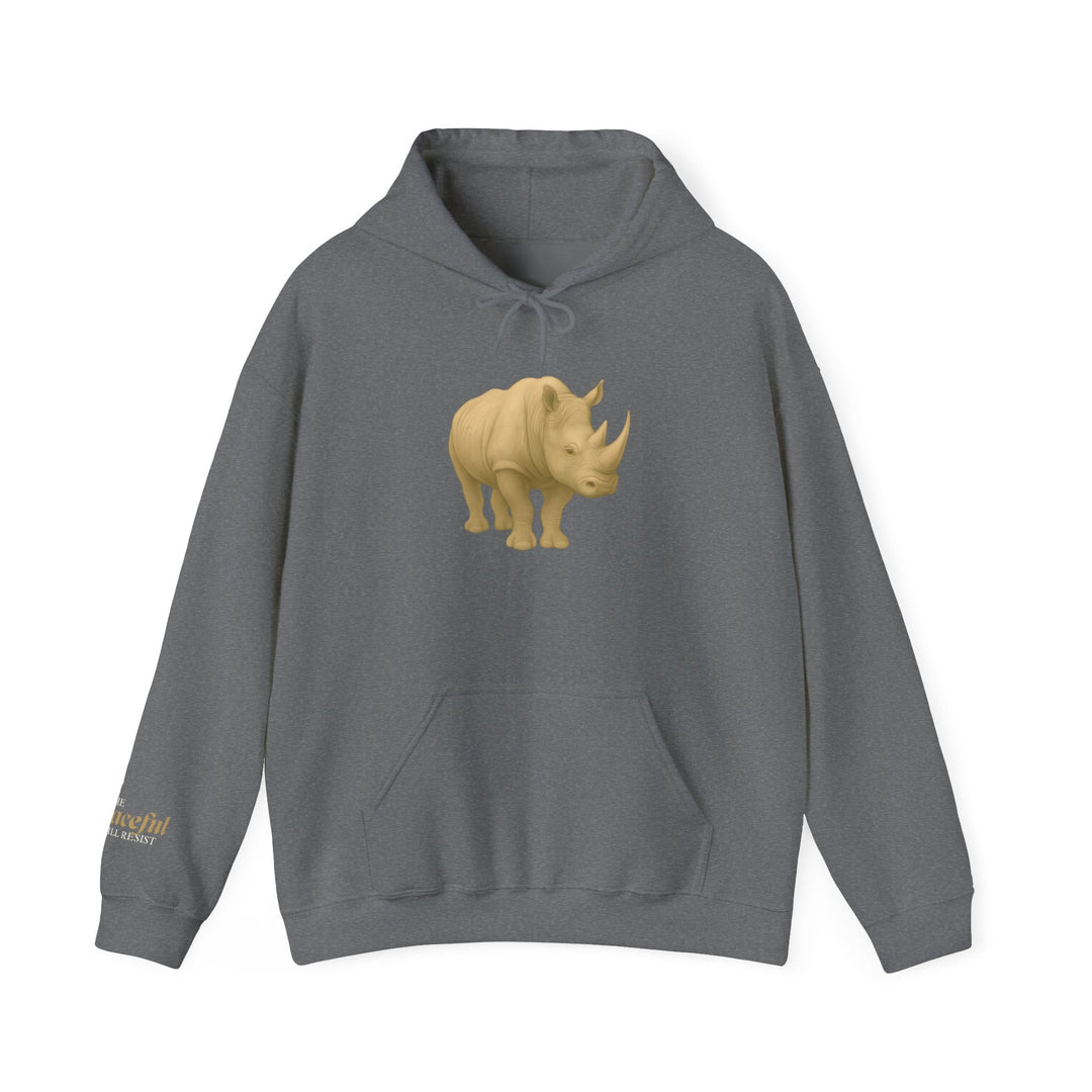 The Peaceful Still Resist – Rhino Edition | Patient & Peaceful Series | Unisex Heavy Blend™ Hooded Sweatshirt | Eco-Friendly Apparel