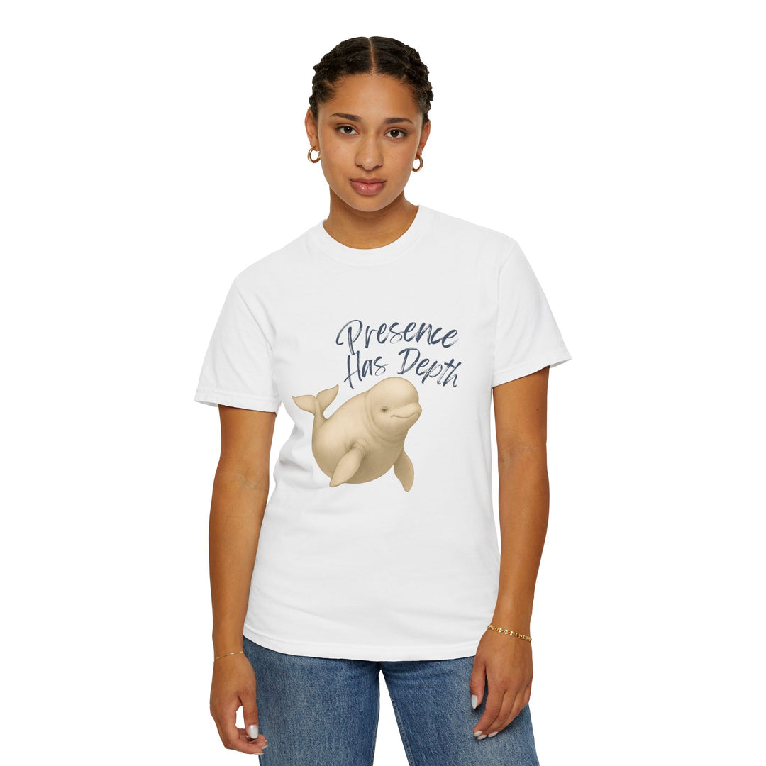 Presence Has Depth – Beluga Whale | Grounded & Gentle | Sketch Series by Pure Perspective | Eco Friendly Graphic Tee