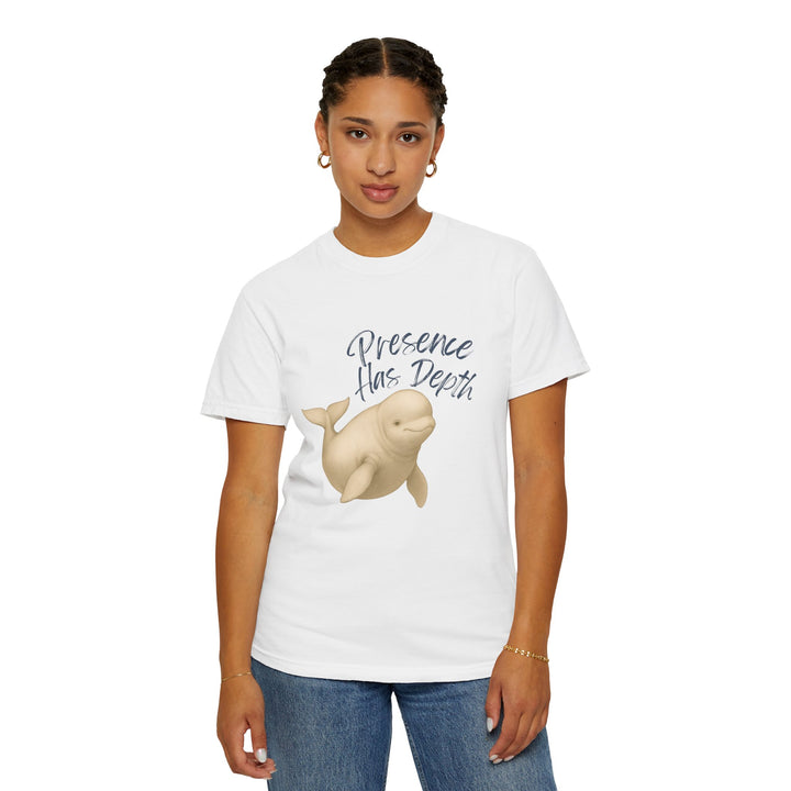 Presence Has Depth – Beluga Whale | Grounded & Gentle | Sketch Series by Pure Perspective | Eco Friendly Graphic Tee